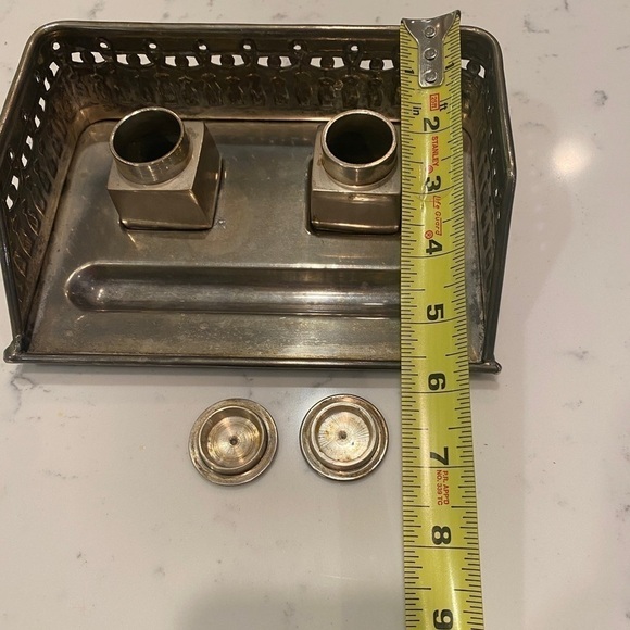 Art Deco Silver Plate Inkwell Desk Set - fun rare antique form for use or decor - Picture 14 of 15